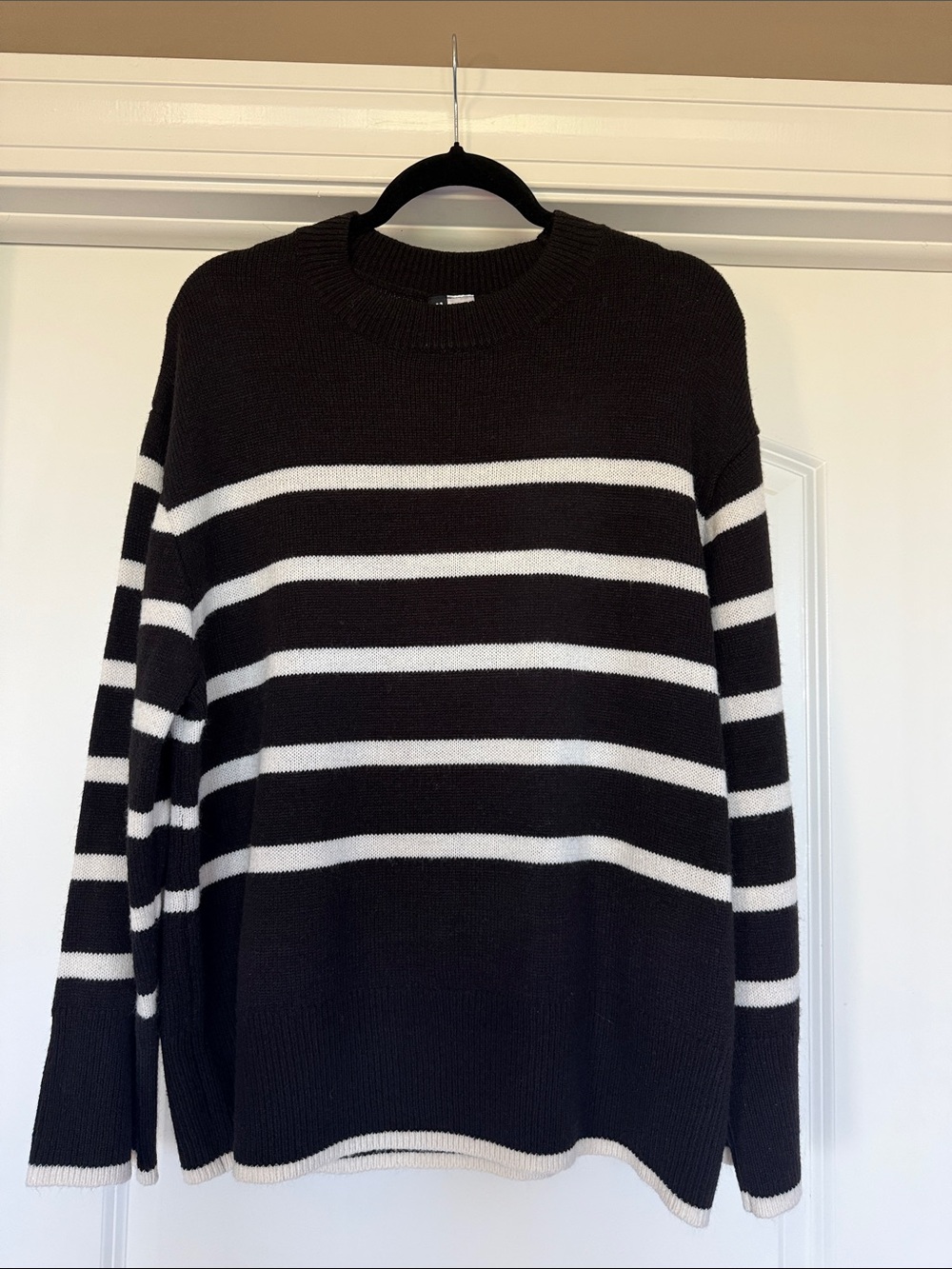 H&M Black and White Striped Oversized Crewneck Sweater